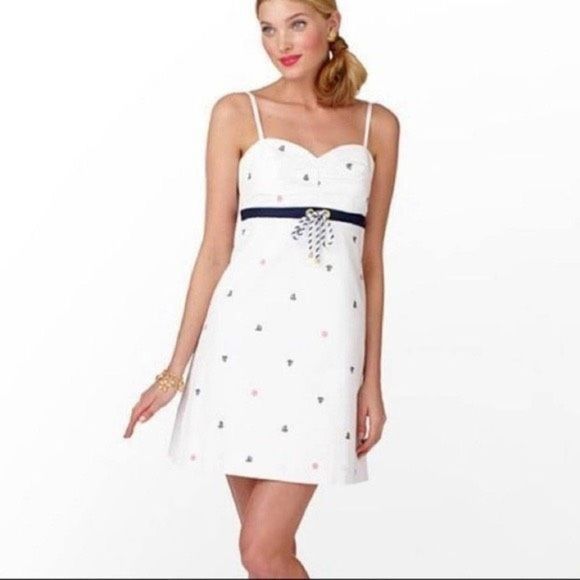 Lilly Pulitzer Dresses & Skirts - Lilly Pulitzer White Nautical Coastal Lilly Embroidered Rope Tie Dress Size 10